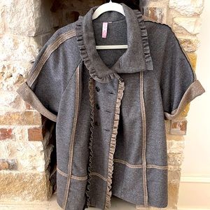 28” short sleeve jacket, polyester and wool. So cute layered